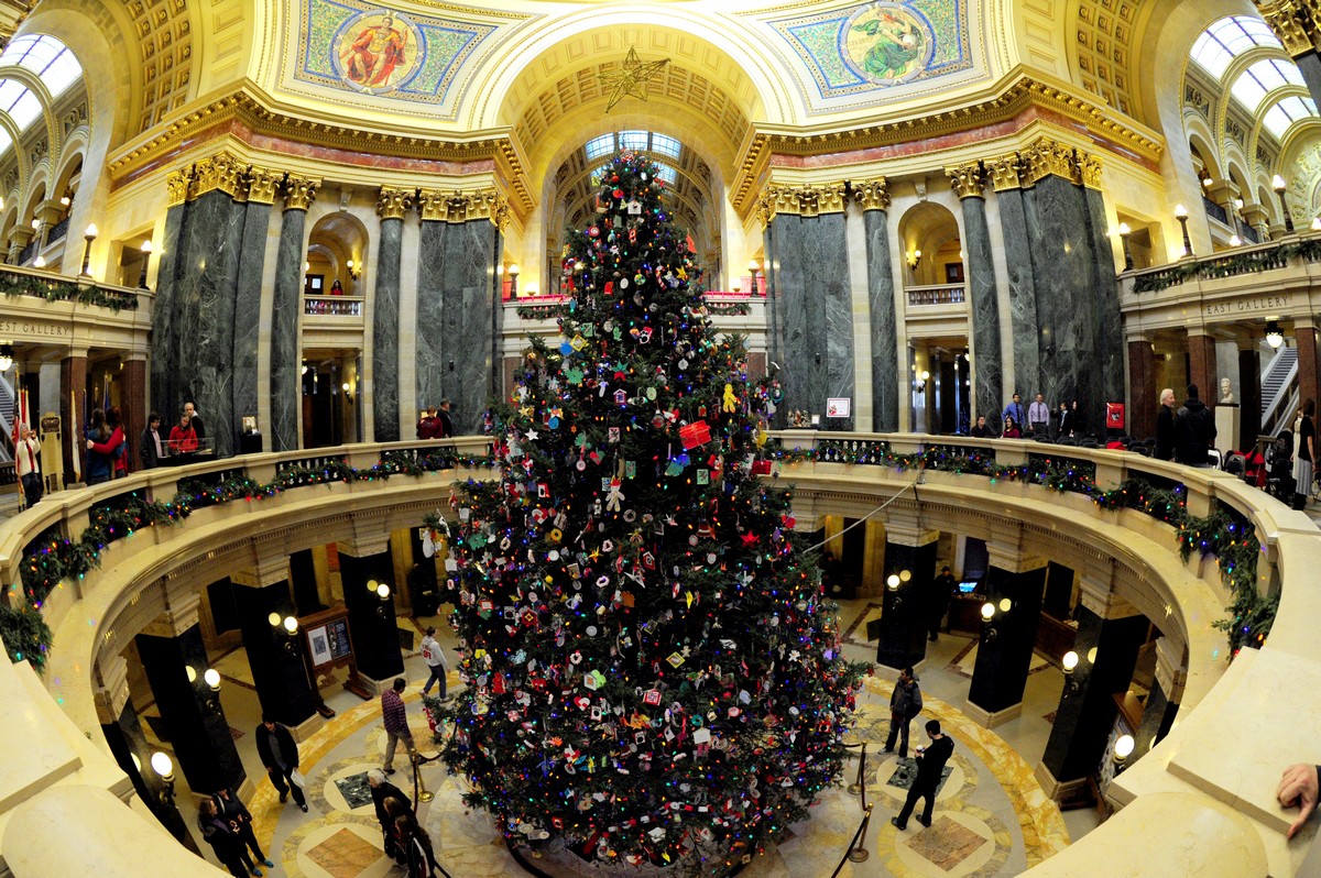 Visitors look at the the Capitol Christm